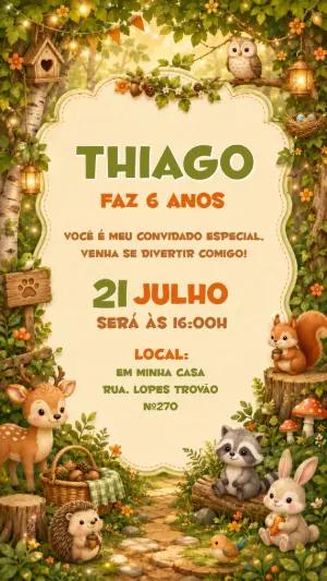 Convite Aniversário Bosque Encantado Animais Fofos Editável
