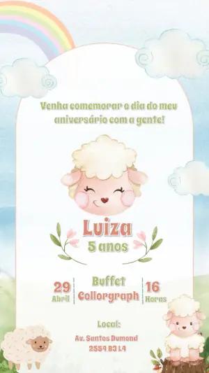 Convite Aniversário Ovelinha Fofa para Editar Online