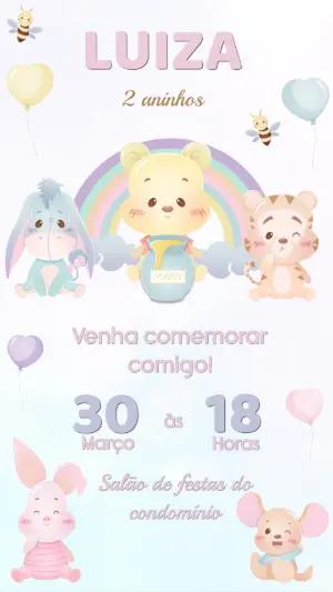 Convite de Aniversário Ursinho Pooh Baby Fofo para Editar