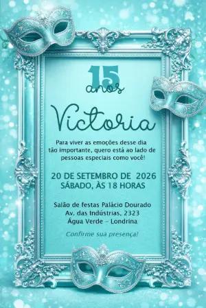Convite 15 anos Baile de Máscaras Azul Tiffany Editável