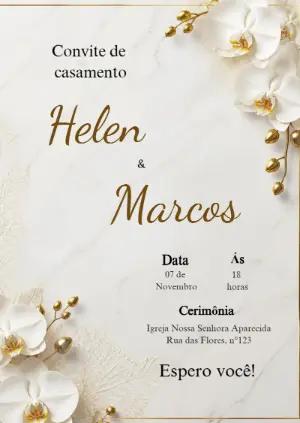 Convite de Casamento Clássico com Orquídeas para Editar