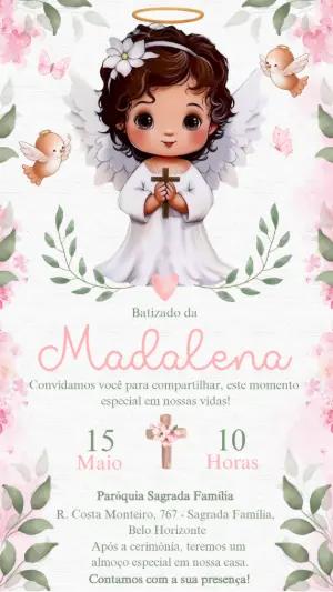 Convite Batizado Anjinha Morena Editável Online para Imprimir