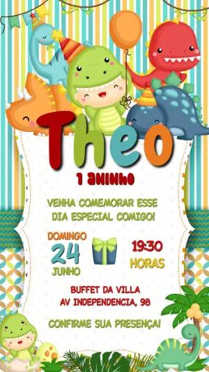 Convite de Aniversário Dinossauro Baby para Editar Online