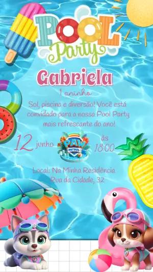 Convite de Aniversário Pool Party Patrulha Canina para Editar