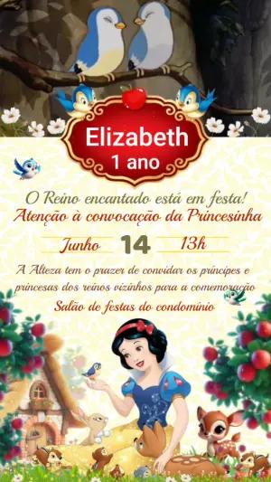 Convite Animado Branca de Neve Aniversário Infantil para Editar