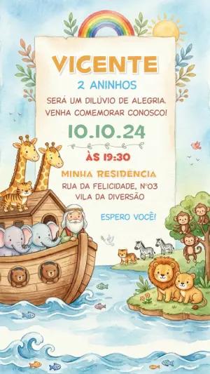 Convite de Aniversário Arca de Noé Aquarela para Editar