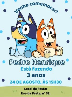 Convite de Aniversário Bluey e Bingo para Editar Online