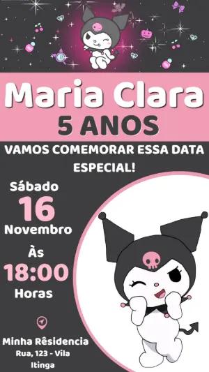 Convite de Aniversário Kuromi: Modelo Digital para Editar
