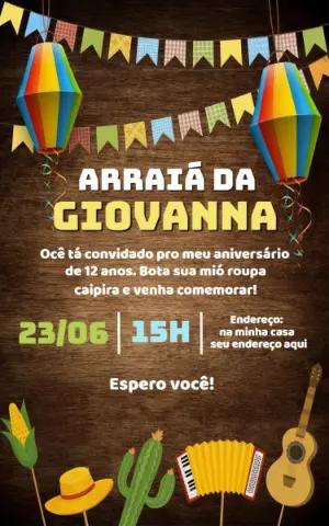 Convite de Aniversário Festa Junina Rústico para Editar