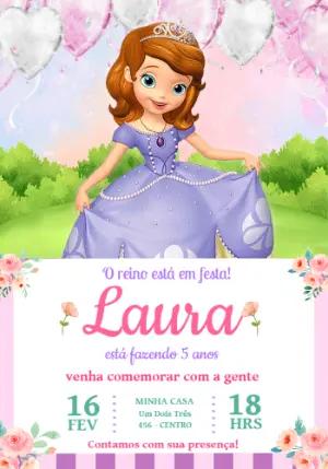 Convite Digital Aniversário Princesa Sofia Modelo Editável