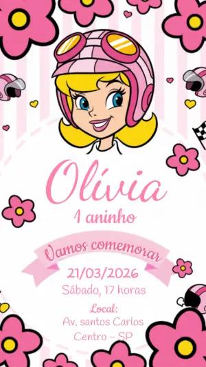 Convite de Aniversário Menina Piloto Rosa para Editar