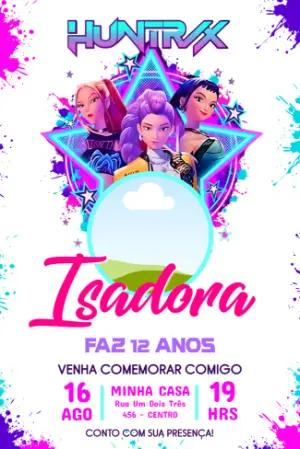 Convite de Aniversário Huntrix K-pop com Foto para Editar
