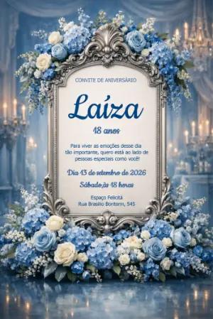 Convite de 18 Anos Elegante Azul e Prata para Editar
