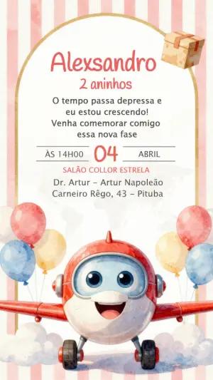 Convite Digital Infantil Tema Avião Super Wings Editável