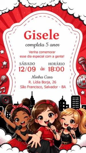Convite de Aniversário Karaoke para Menina | Modelo Editável
