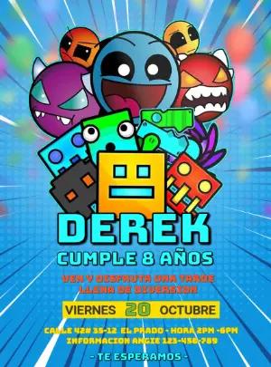 Invitación de Cumpleaños Geometry Dash para Editar