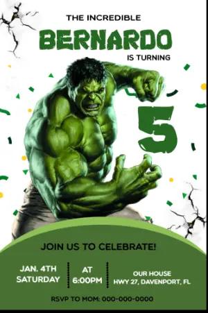 Incredible Hulk Birthday Invitation Editable Template