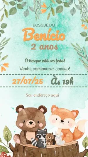 Convite Aniversário Bosque dos Animais para Editar Online