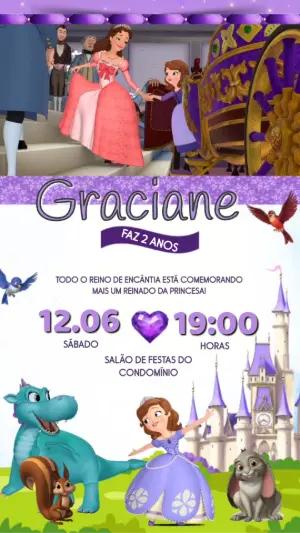 Convite Animado Aniversário Princesa Sophia para Editar Online