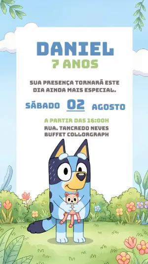 Convite de Aniversário Bluey e Bingo para Editar Online
