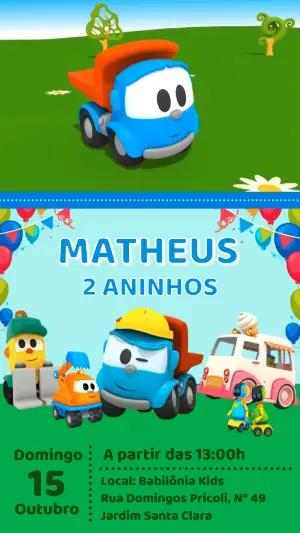 Vídeo Convite Animado Leo o Caminhão Aniversário para Editar