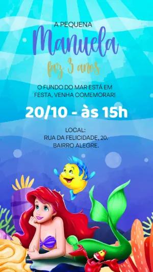 Convite Aniversário A Pequena Sereia para Editar Online