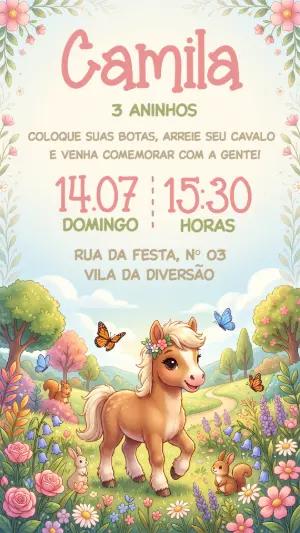 Convite Digital Editável Aniversário Infantil Tema Cavalinho