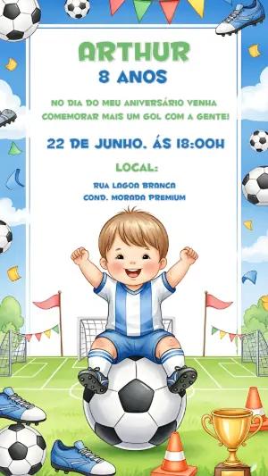 Convite Aniversário Futebol com Menino Jogador para Editar