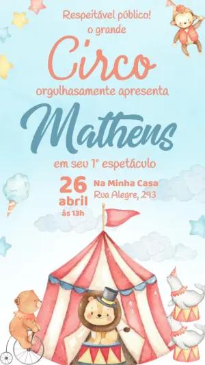 Convite Digital Infantil Tema Circo Fofo Editável Online