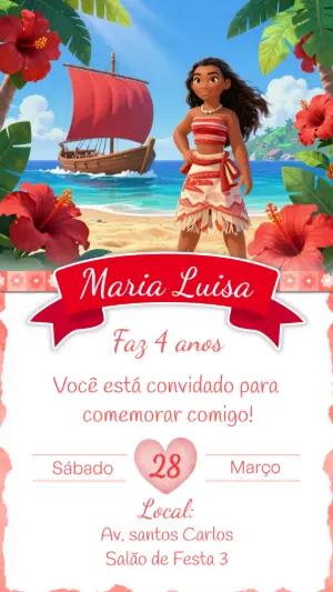 Convite de Aniversário Moana Tropical para Editar