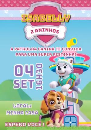 Convite de Aniversário Patrulha Canina Rosa para Editar Online