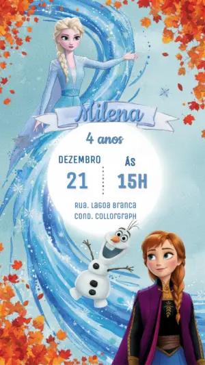 Convite Digital Aniversário Frozen 2 Outono Mágico Editável