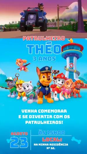Convite Animado Patrulha Canina: Vídeo de Aniversário para Editar