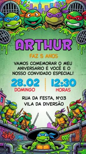 Convite de Aniversário Tartarugas Ninjas Editável