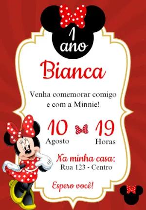 Convite de Aniversário Minnie Mouse Vermelha para Editar Online