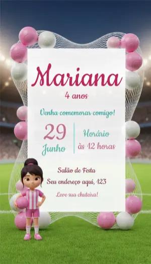 Convite de Aniversário Futebol Feminino 3D Rosa para Editar