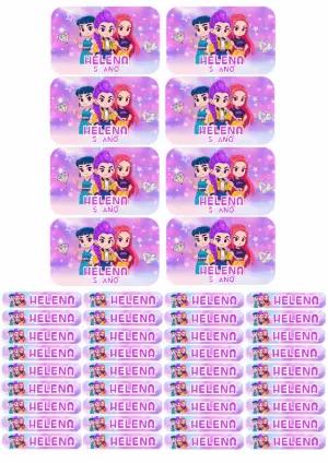 Kit de Etiquetas Escolares de Aniversário Guerreiras do Kpop para Editar