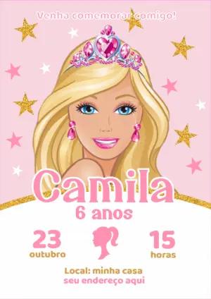 Convite Aniversário Barbie Princesa para Editar Online