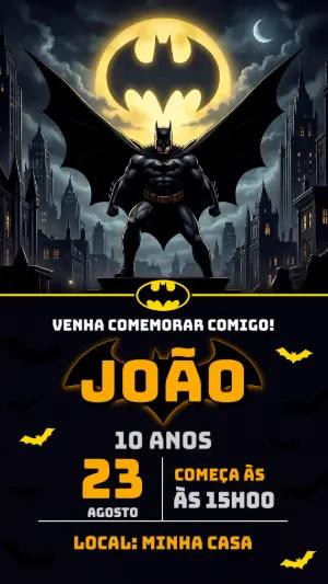 Convite de Aniversário Batman: Modelo Digital para Editar
