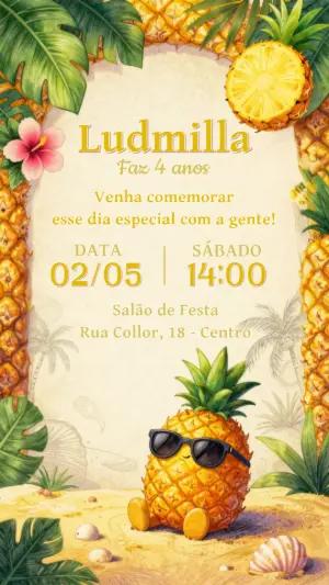 Convite de Aniversário Tropical Abacaxi para Editar Online