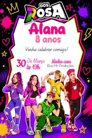 Convite de Aniversário EmillyVick dos Rosa Neon para Editar