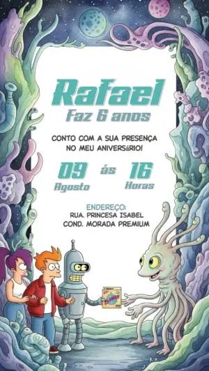 Convite de Aniversário Futurama com Personagens para Editar