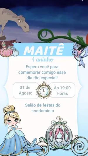 Convite Animado Aniversário Cinderela para Editar Online