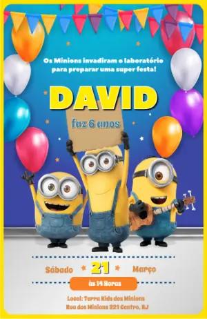 Convite de Aniversário Minions Divertido para Editar Online