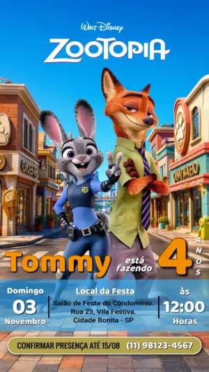 Convite de Aniversário Zootopia Digital Editável Online