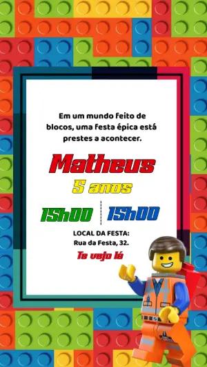 Convite Animado Aniversário Lego para Editar e Enviar Online