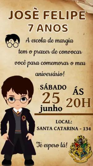 Convite Harry Potter Infantil Estilo Pergaminho para Editar