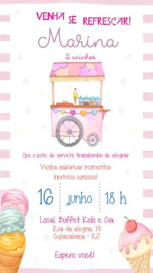 Convite de Aniversário Sorveteria Aquarela para Editar