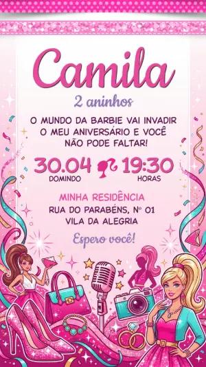 Convite Digital Barbie Aniversário Infantil Rosa Editável