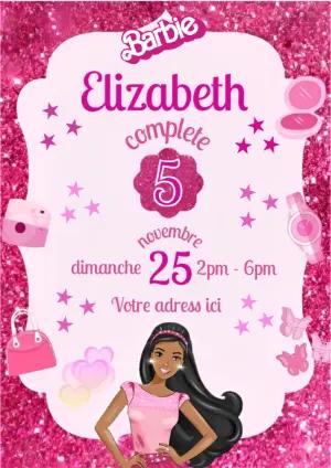 Invitation Anniversaire Barbie Rose à Paillettes - Modèle à Modifier